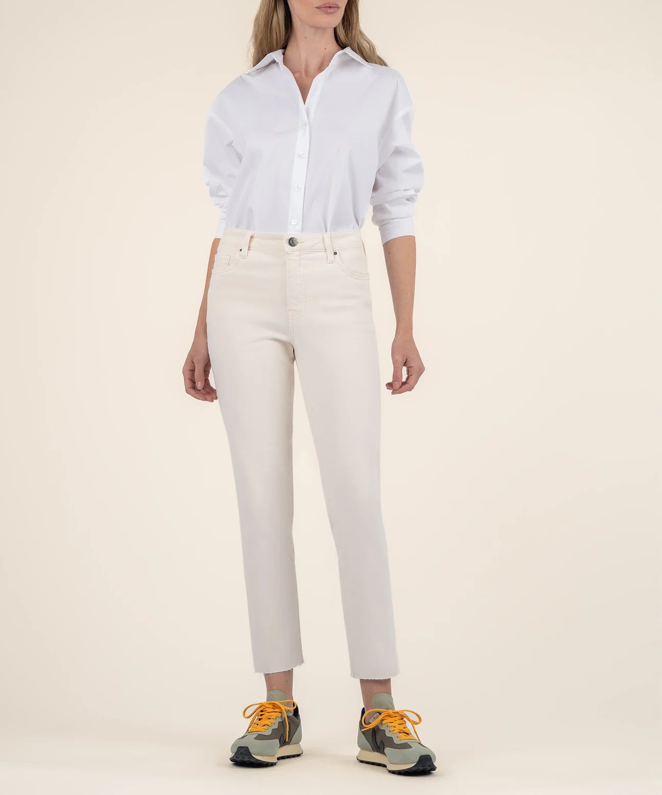 Reese High Rise Fab AB Ankle Straight Raw Hem by Kut from the Kloth in Ecru