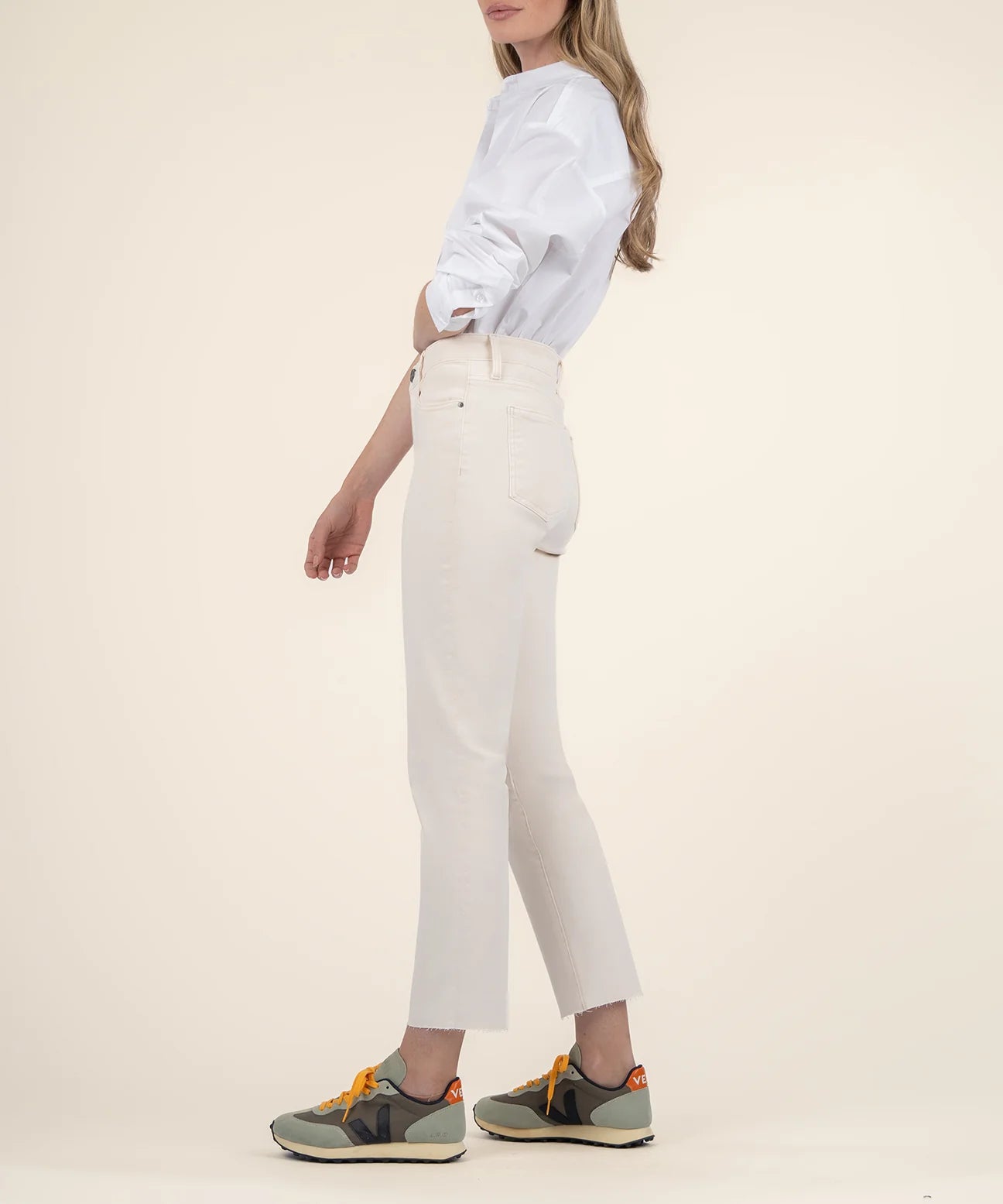 Reese High Rise Fab AB Ankle Straight Raw Hem by Kut from the Kloth in Ecru
