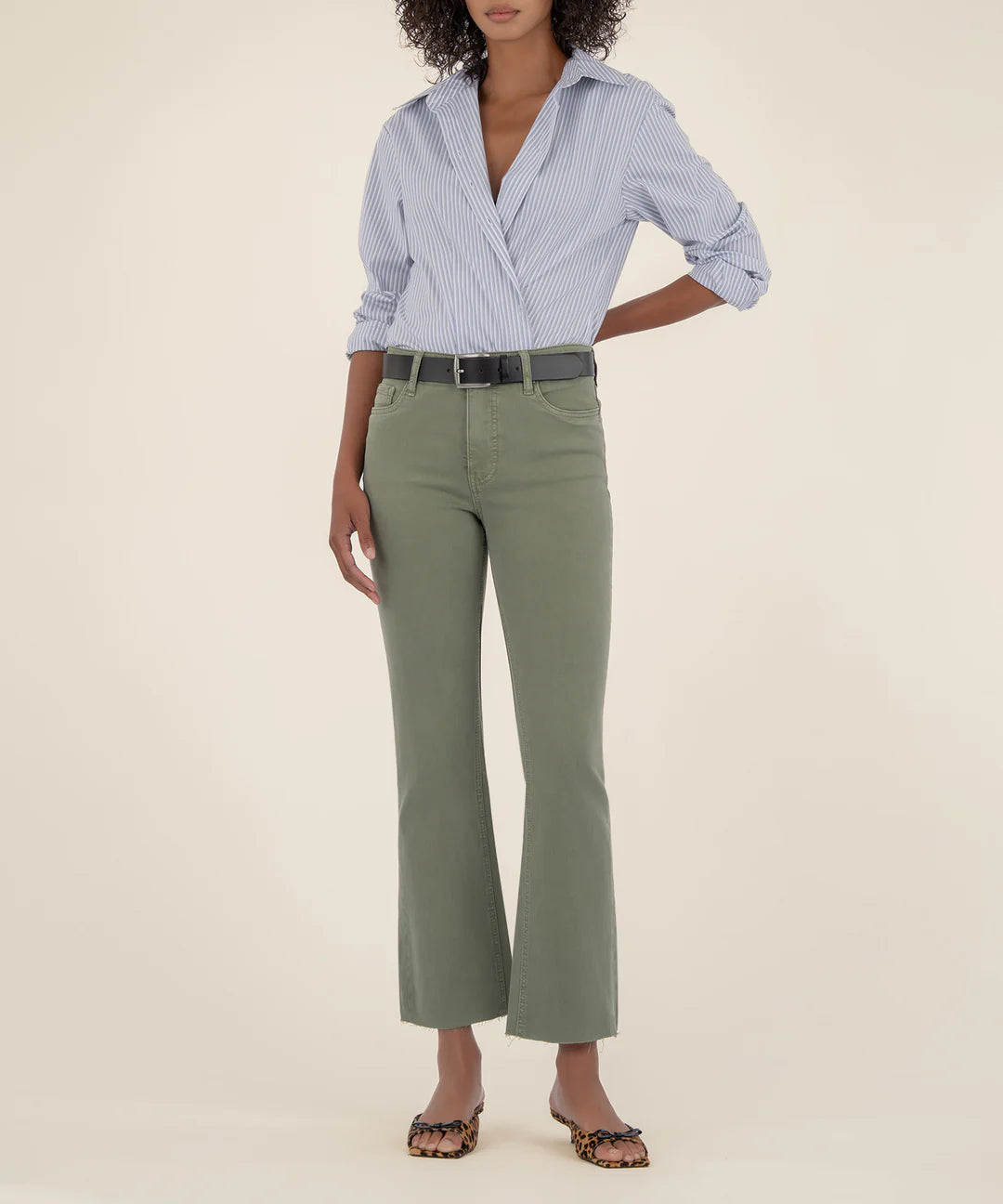 Kelsey High Rise Fab AB Ankle Flare Leg Pant by Kut from the Kloth in Sage Green