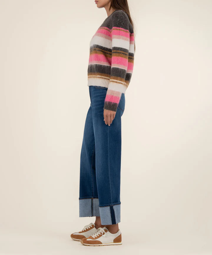 Elvira Striped Pullover Sweater by Kut from the Kloth in Brown and Pink