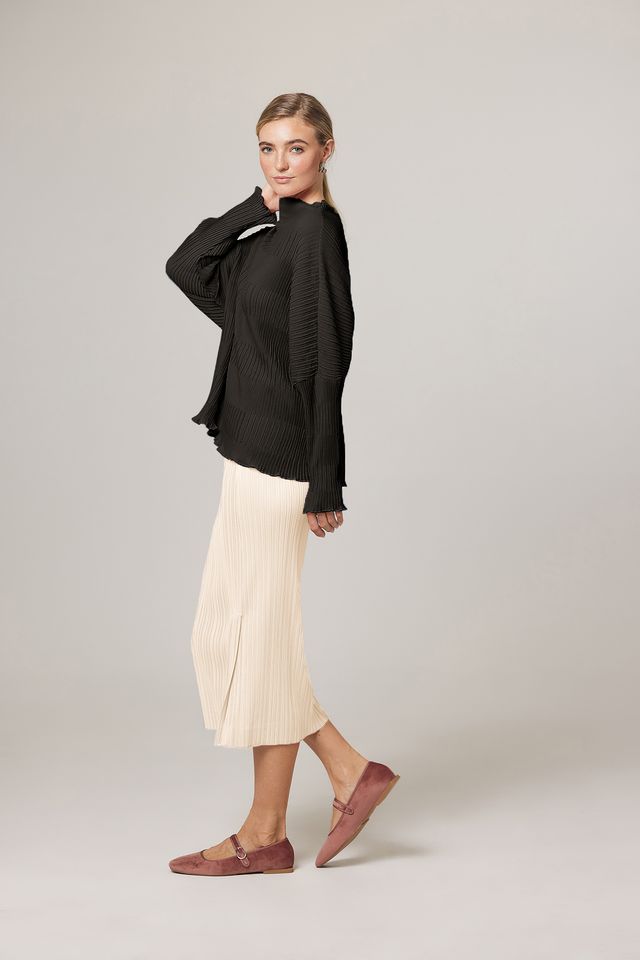 Iris Lettuce Edge Stripe Top by Wild Cosmos in Black