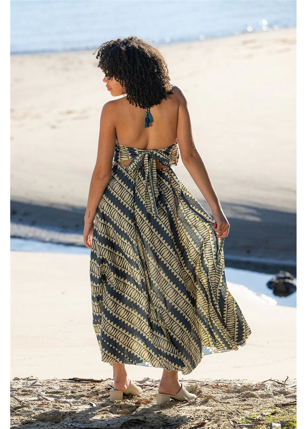 Hemi Tie Halter Dress by Cienna in Blue