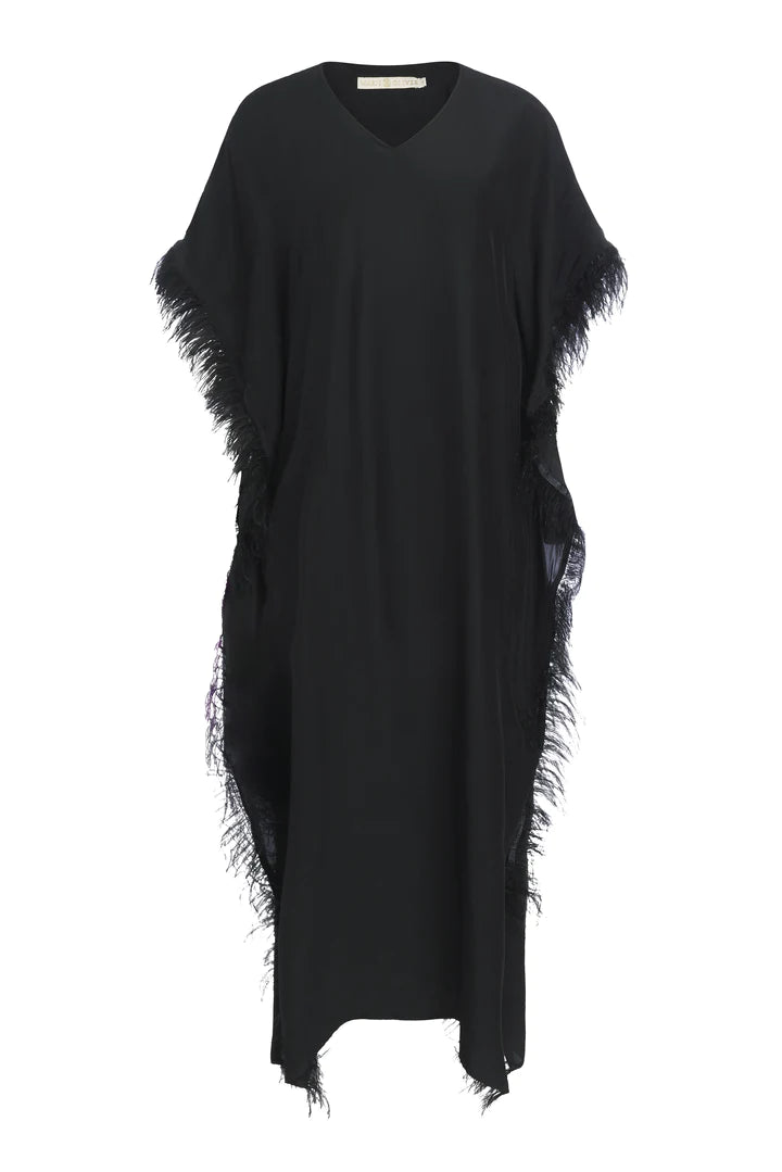 Maura Feather Caftan by Marie Oliver in Black