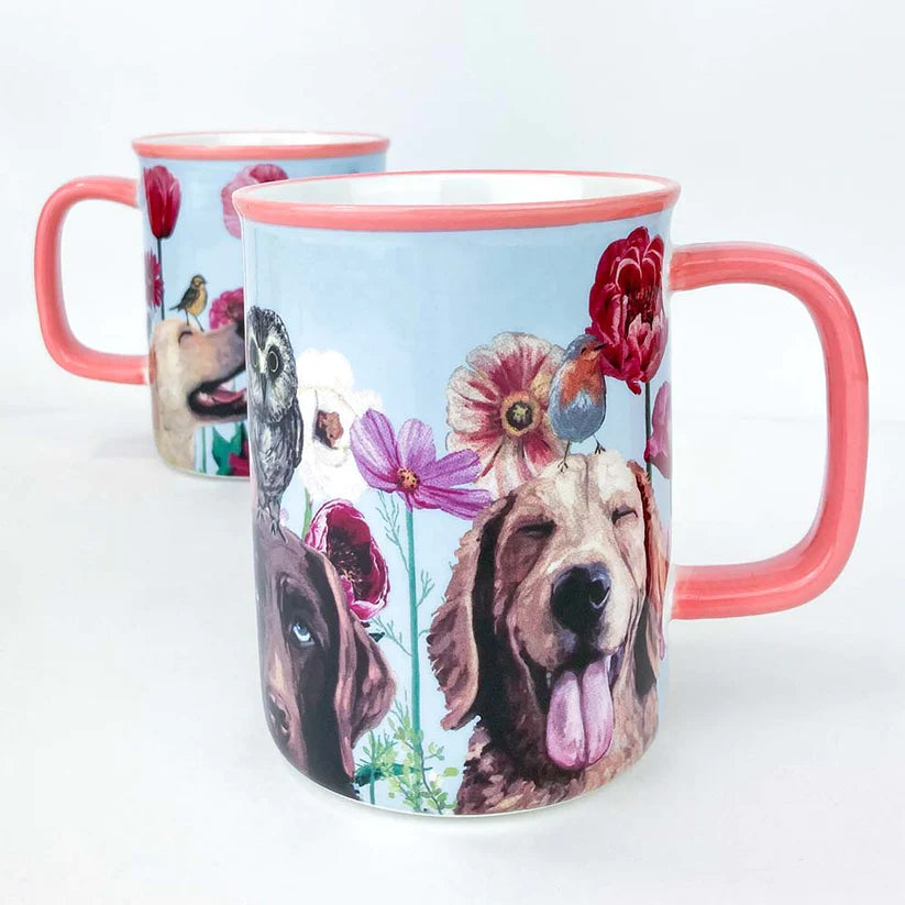 Dogs And Birds Serveware Mug by Greenbox Art
