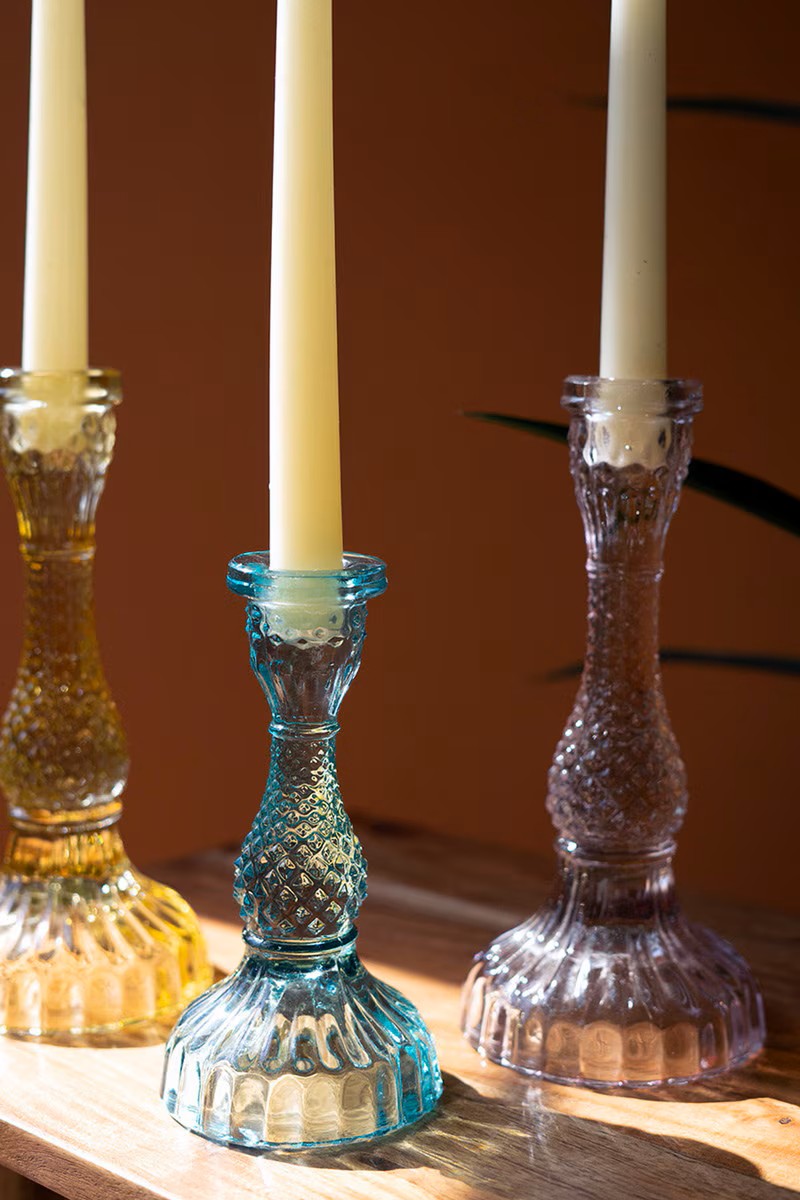 Set of six glass taper candle holders by Kalalou