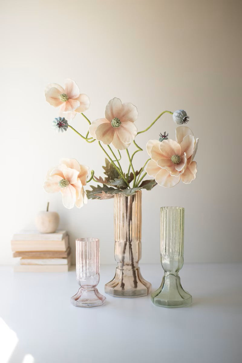 Set of three fluted glass vases (one each color) by Kalalou