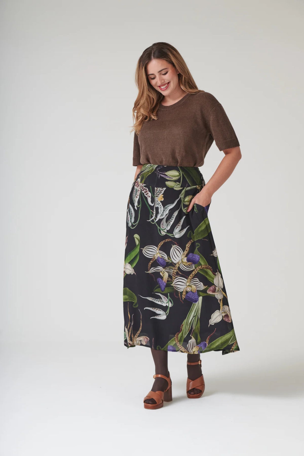 A-line Maxi Skirt by One Hundred Stars in Orchid Black