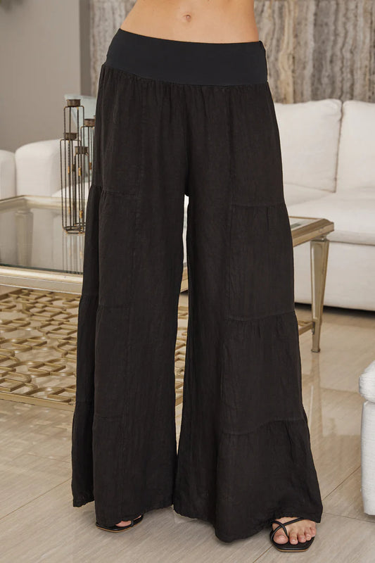 Linen Tiered Palazzo Pant by Milo Milano in Tobacco