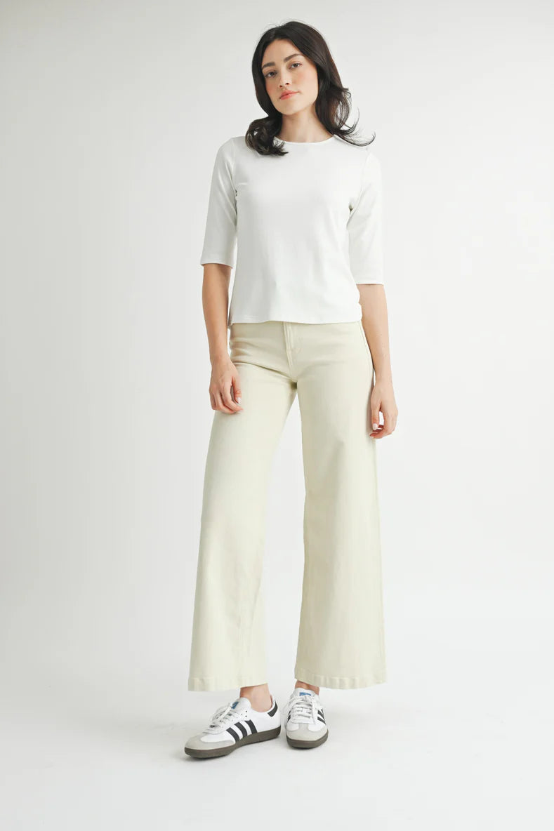 Elbow Sleeve Knit Tee by Fun2Fun in Ivory
