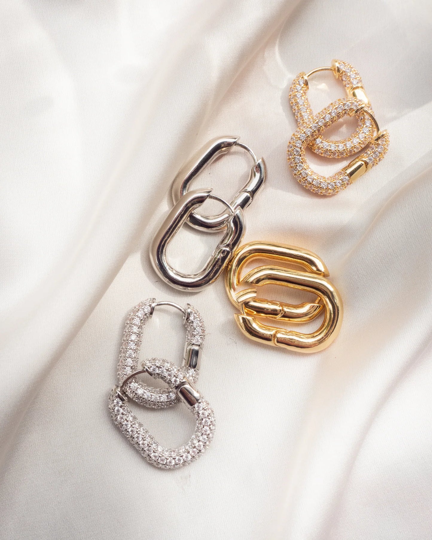 XL Pave Chain Link Hoops by LUV AJ in Gold