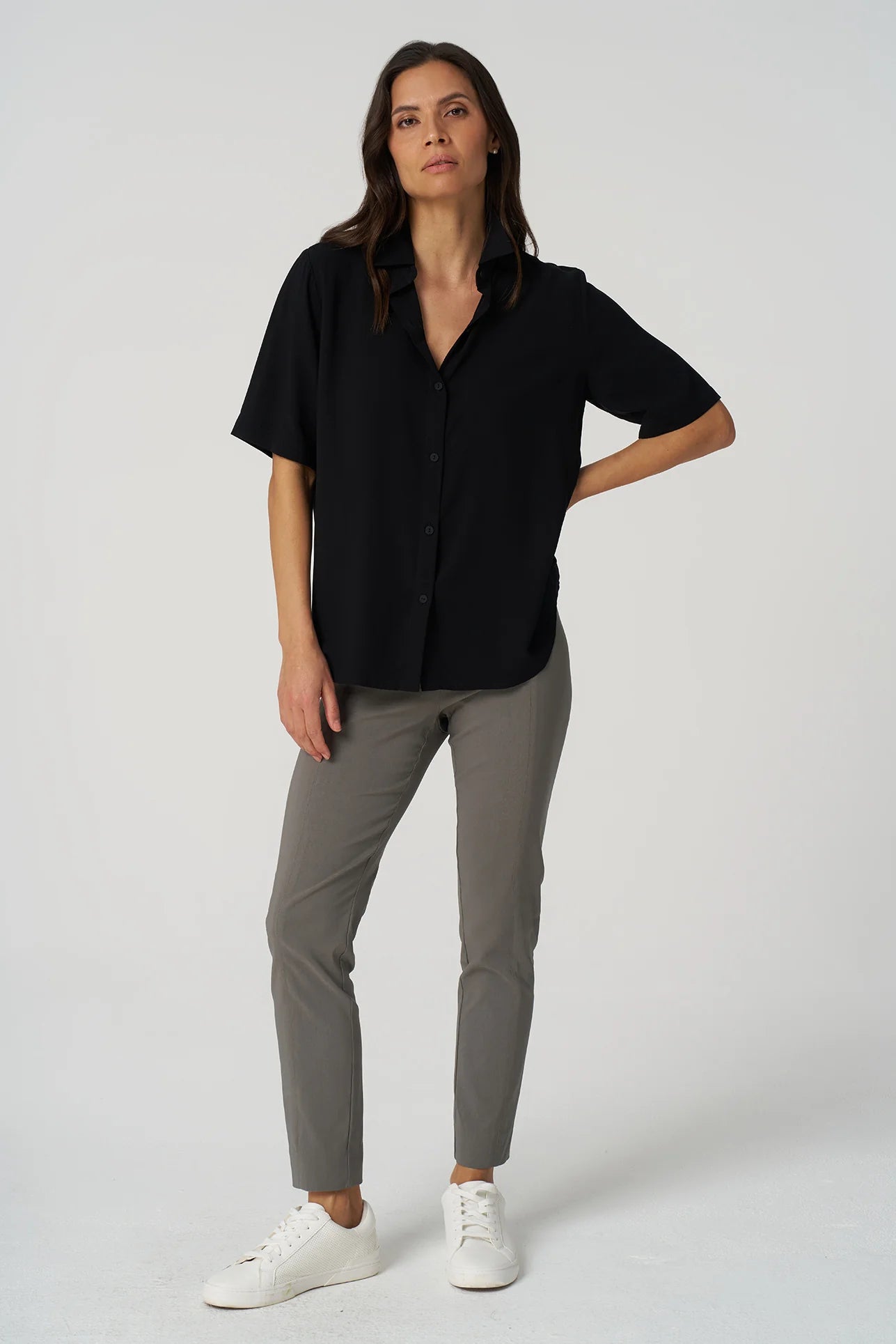 All-Season Slim Ankle Pant by Franne Golde in Dark Sage