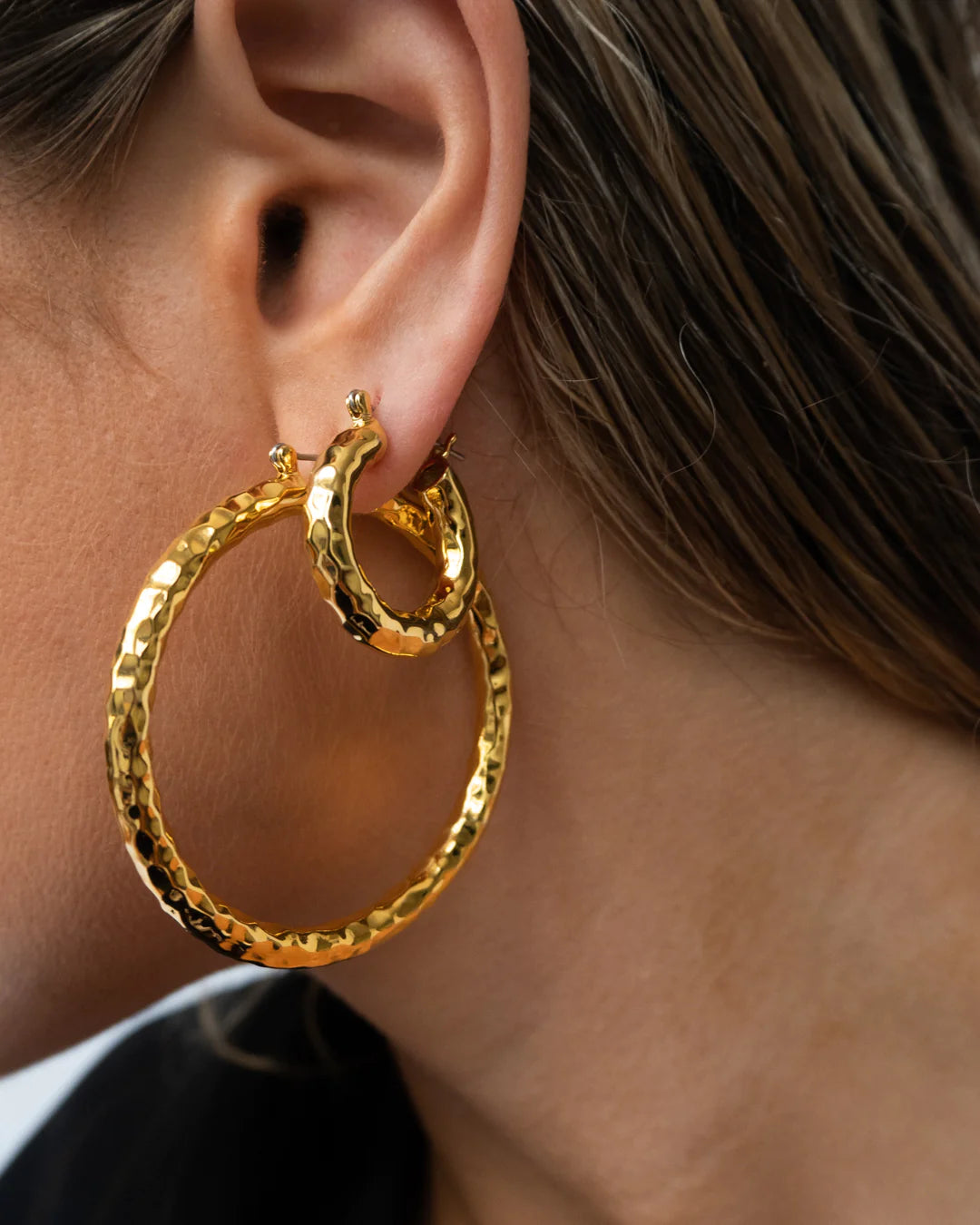 Hammered Loop Hoops by LUV AJ in Gold