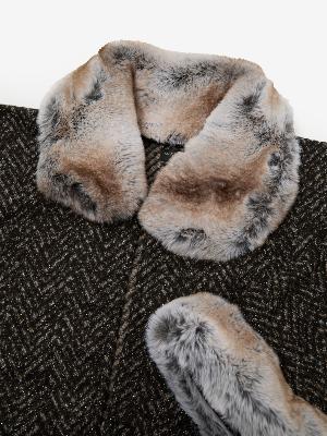 Chambord Faux Fur Collar/Sleeves Poncho by Maison Lurex in Dark Brown