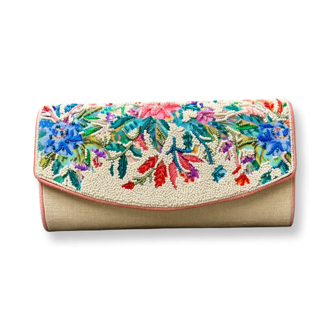 Dupion Handbag with Multicolored Beaded Embroidery by David Jeffery