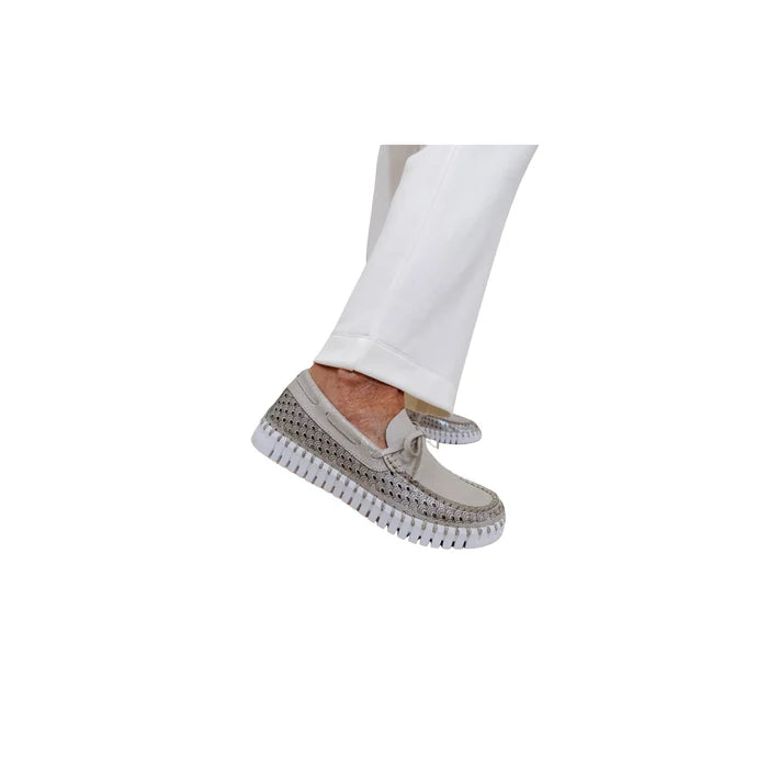 Tulip Loafer w/Laces by Ilse Jacobsen in Silver Metallic