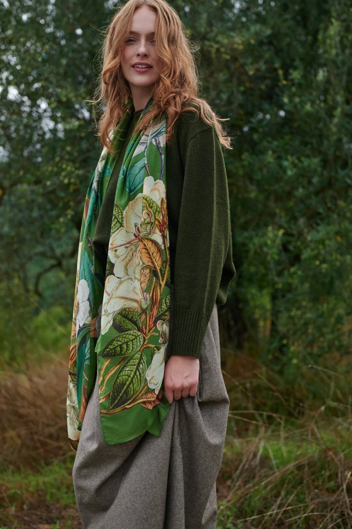Scarf by One Hundred Stars in Rhodoleia Green