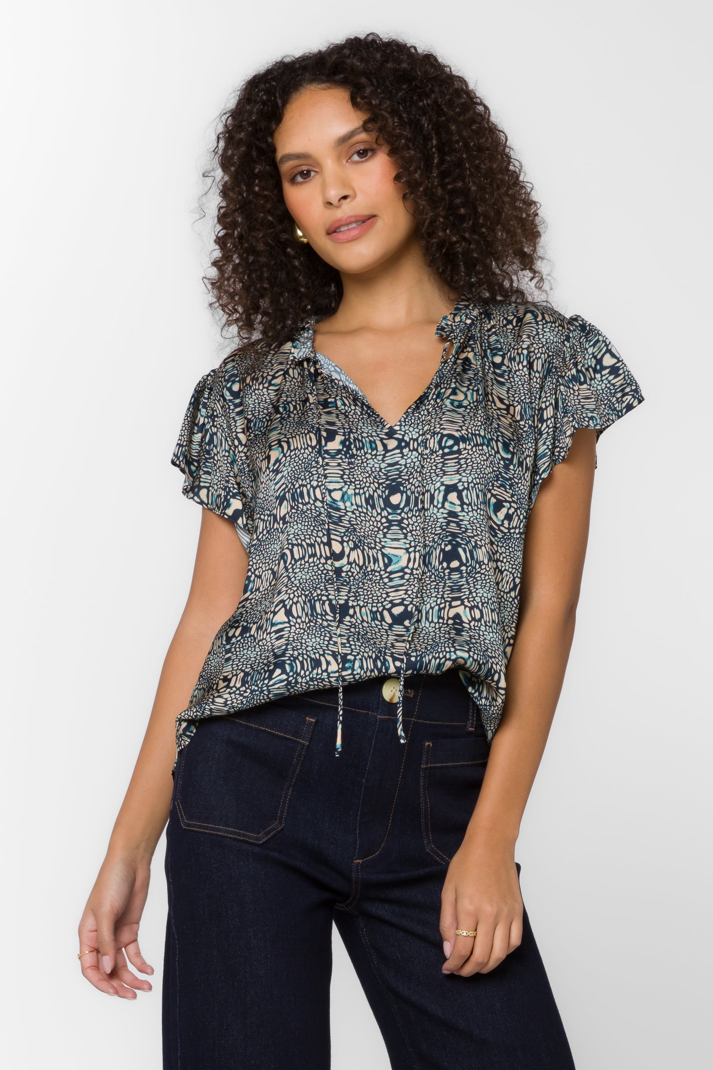 Sahara Top by Velvet Heart in Navy Abstract