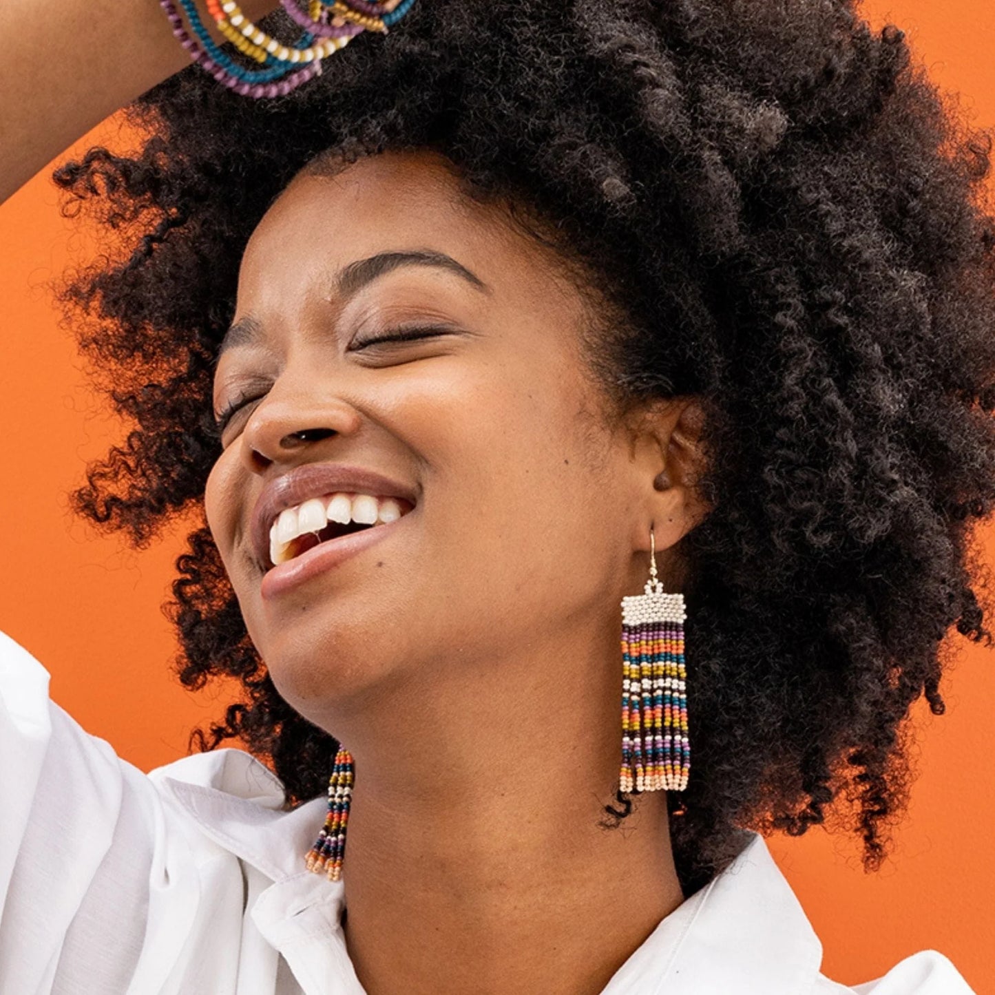 Adaline Horizontal Stripes Beaded Fringe Earrings by Ink+Alloy in Amsterdam