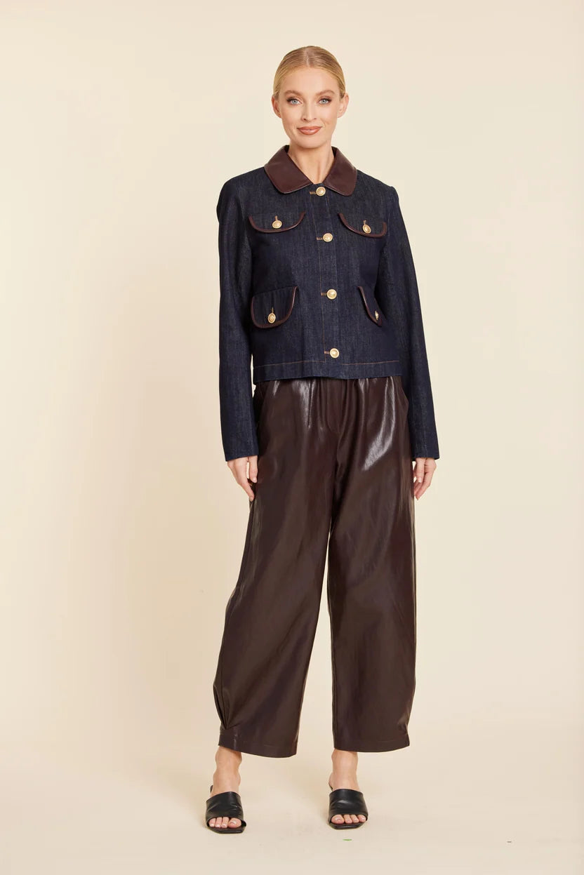Faux Leather Barrel Leg Pant by Dolce Cabo in Eggplant