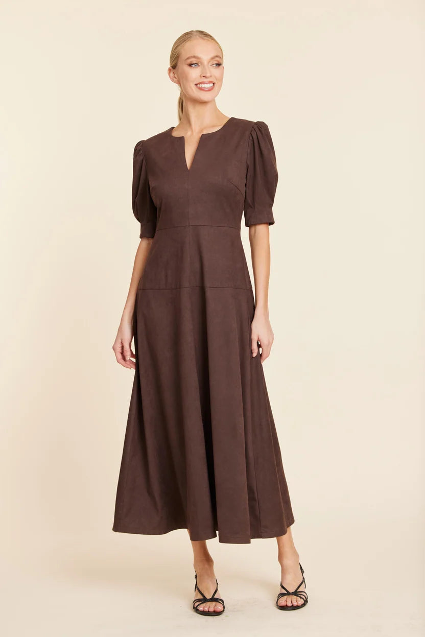 Faux Suede Maxi Dress by Dolce Cabo in Brown