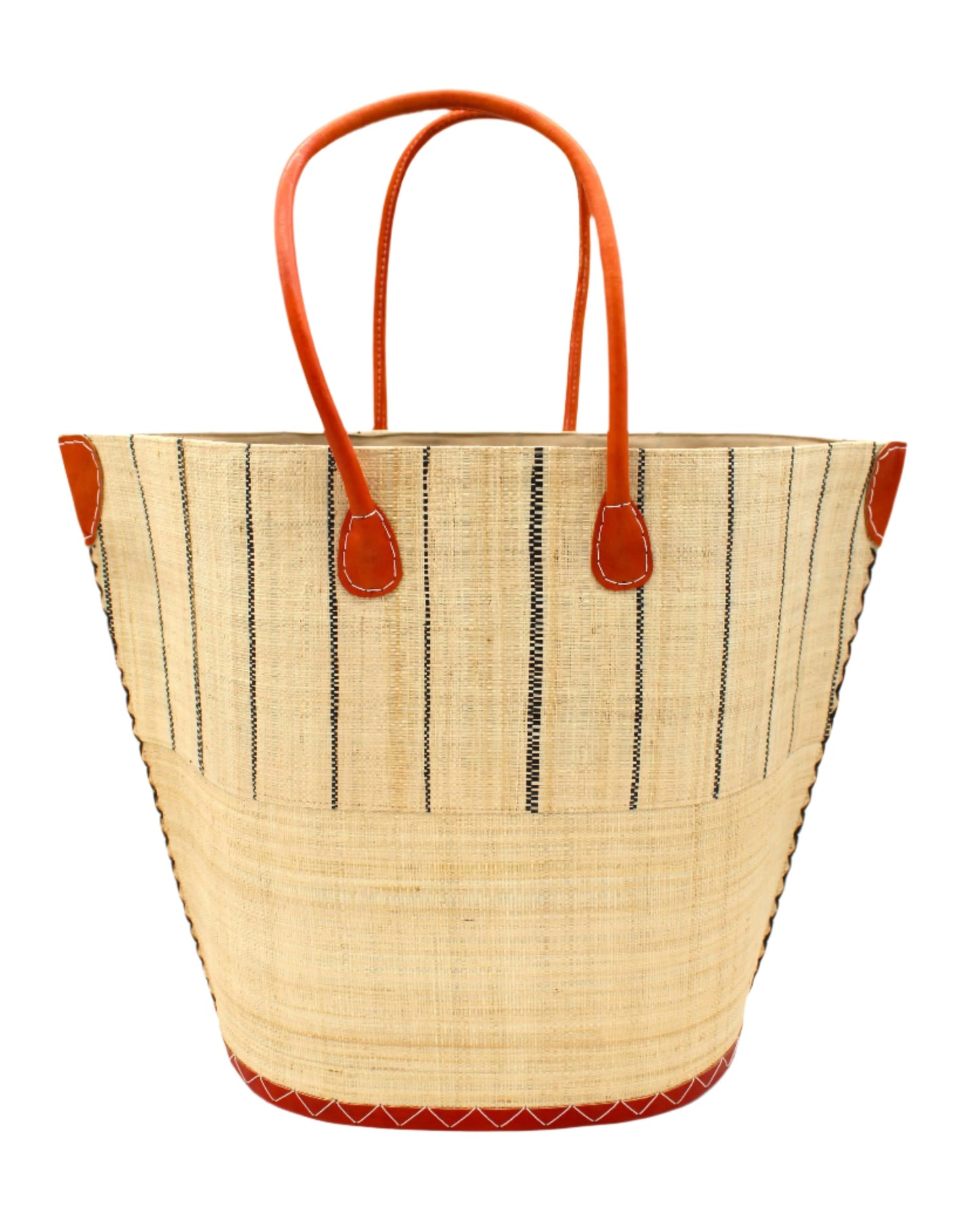Large Santa Cruz Two-Tone Pinstripes Straw Tote Bag by Shebobo in Natural w/Black Pin