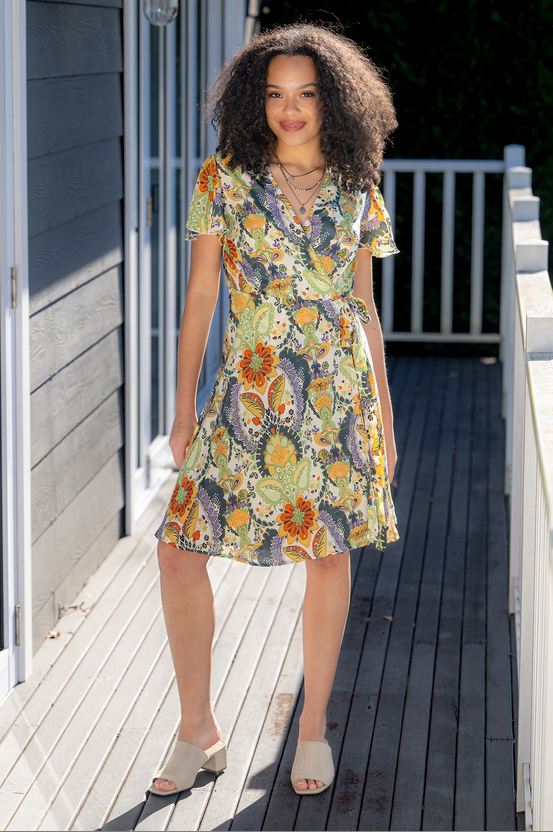 Short Sleeve Short Wrap Dress by Cienna in Pali