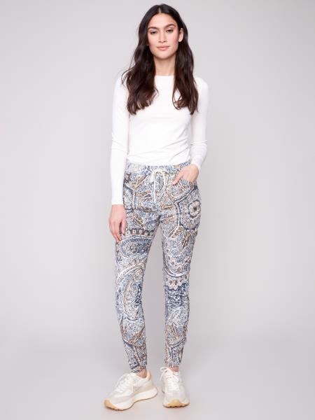 Printed Crinkle Suede Pull-On Jogger Pants by Charlie B in Bohemian
