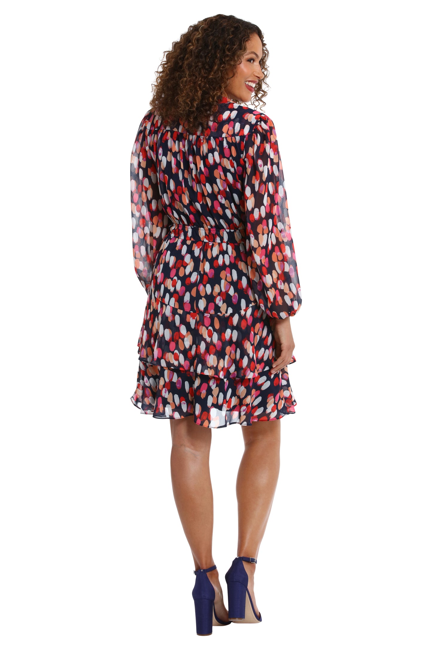Split V-Neck Tiered Skirt Sheath Dress by London Times in Navy/Coral