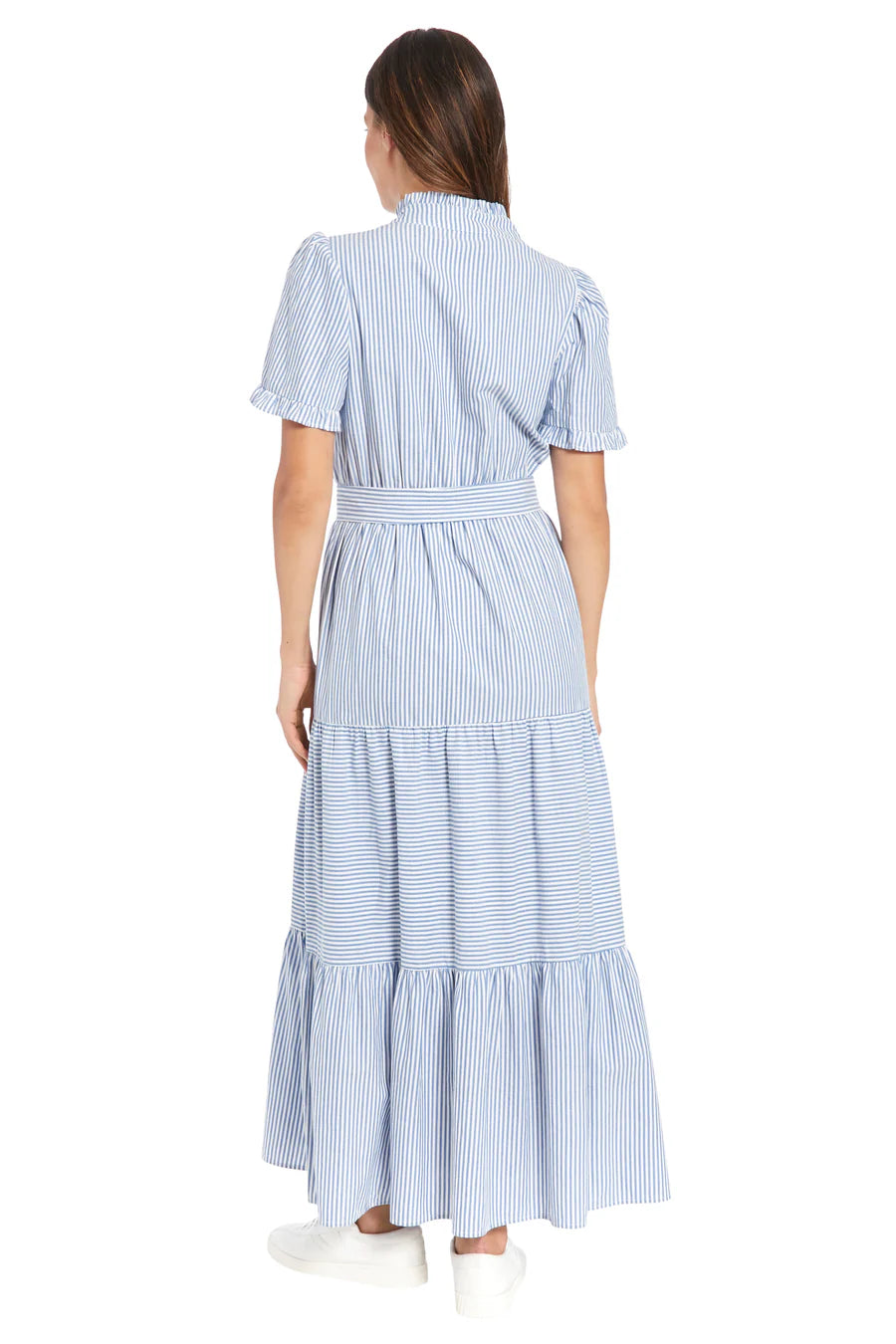 Mackenzie Dress by London Times Fashion in Blue and White Twill Stripe