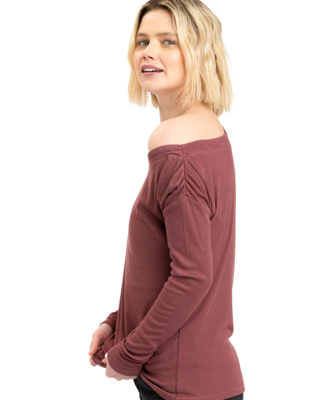 Leoni Feather Rib Long Sleeve by Threads 4 Thought in Rosewood