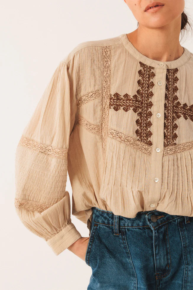 Ethnic Embroidered Shirt by Indi & Cold in Piedra