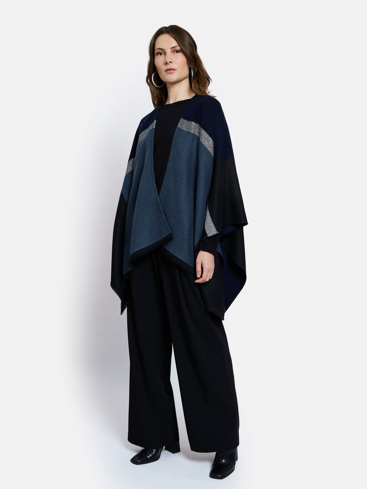 Villandry Open Poncho by Maison Lurex in Navy/Black