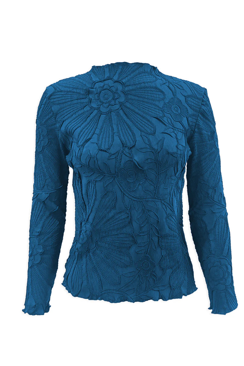 Kylie Lettuce Edge Top by Wild Cosmos in Capri Blue