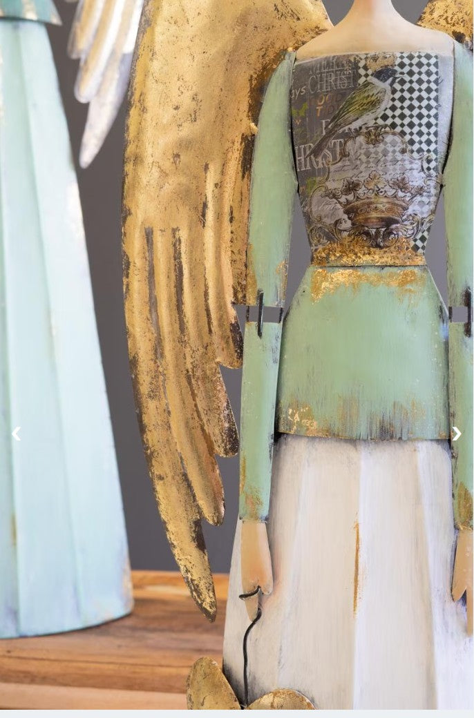 Set of Two Painted Metal Christmas Angels by Kalalou