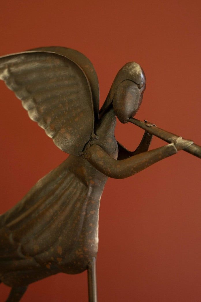 Set of Two Rustic Metal Folk Art Angels by Kalalou