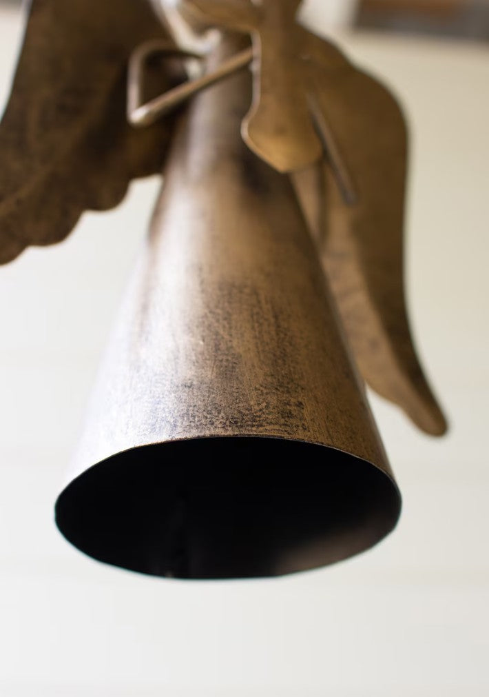 Antique Brass Angel Door Hanger Holding a Cross by Kalalou