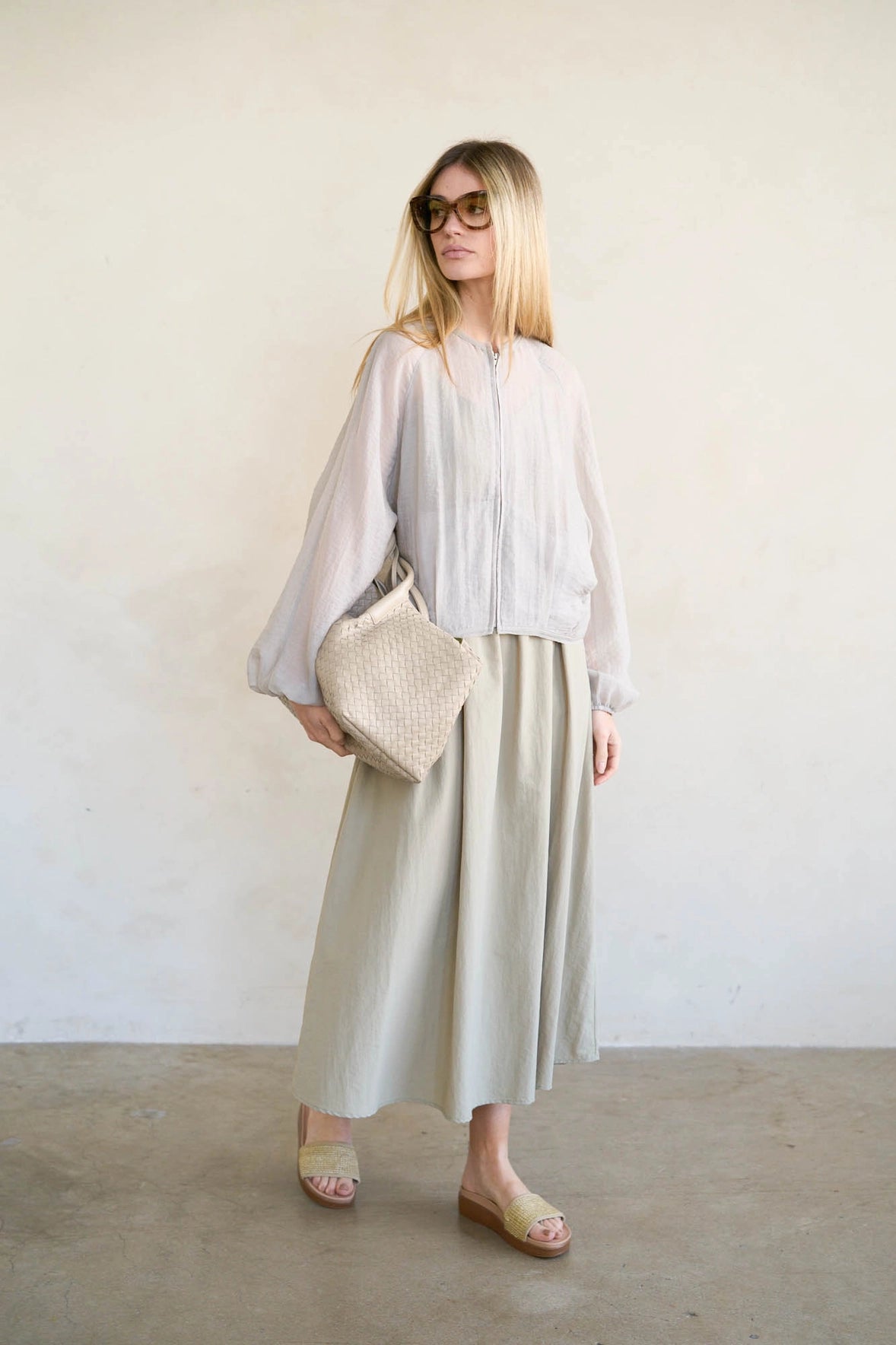 Sheer Zip-Up Blouson Jacket by elle grey in Grey