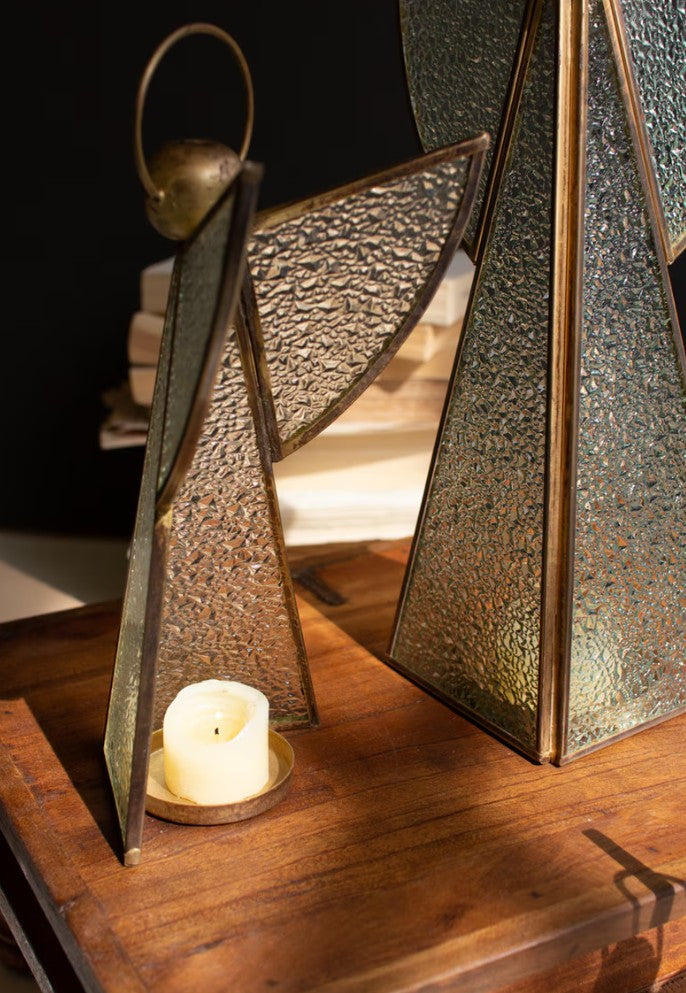 Set of Three Antique Brass and Glass Christmas Angels by Kalalou