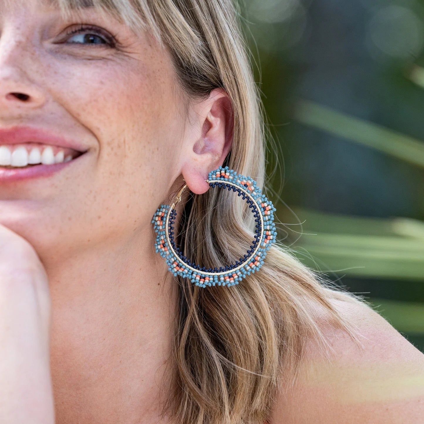 Eve Angles Beaded Hoop Earrings by Ink+Alloy in Blue