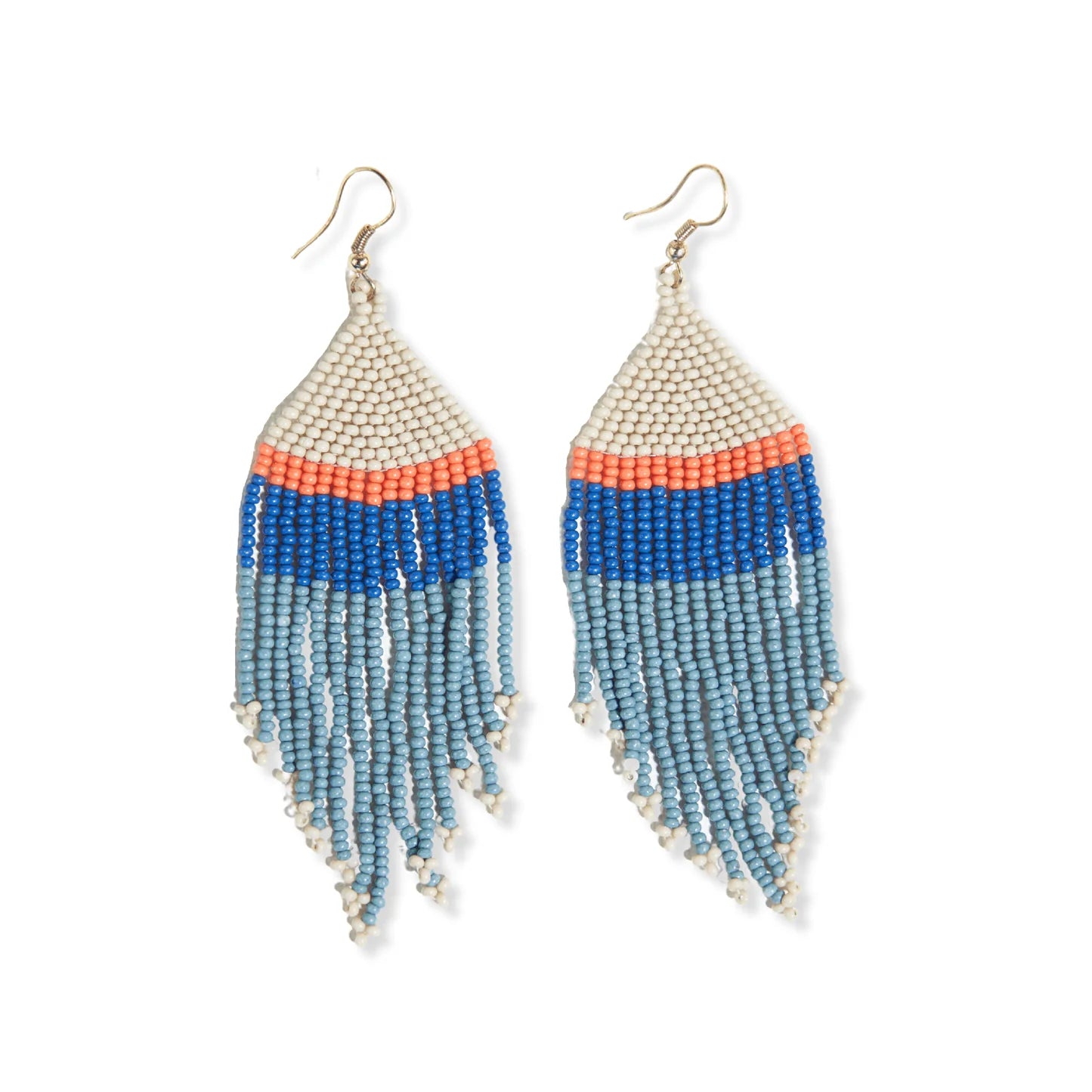 Erin Color Block Stripe Beaded Fringe Earrings by Ink+Alloy in Coastal