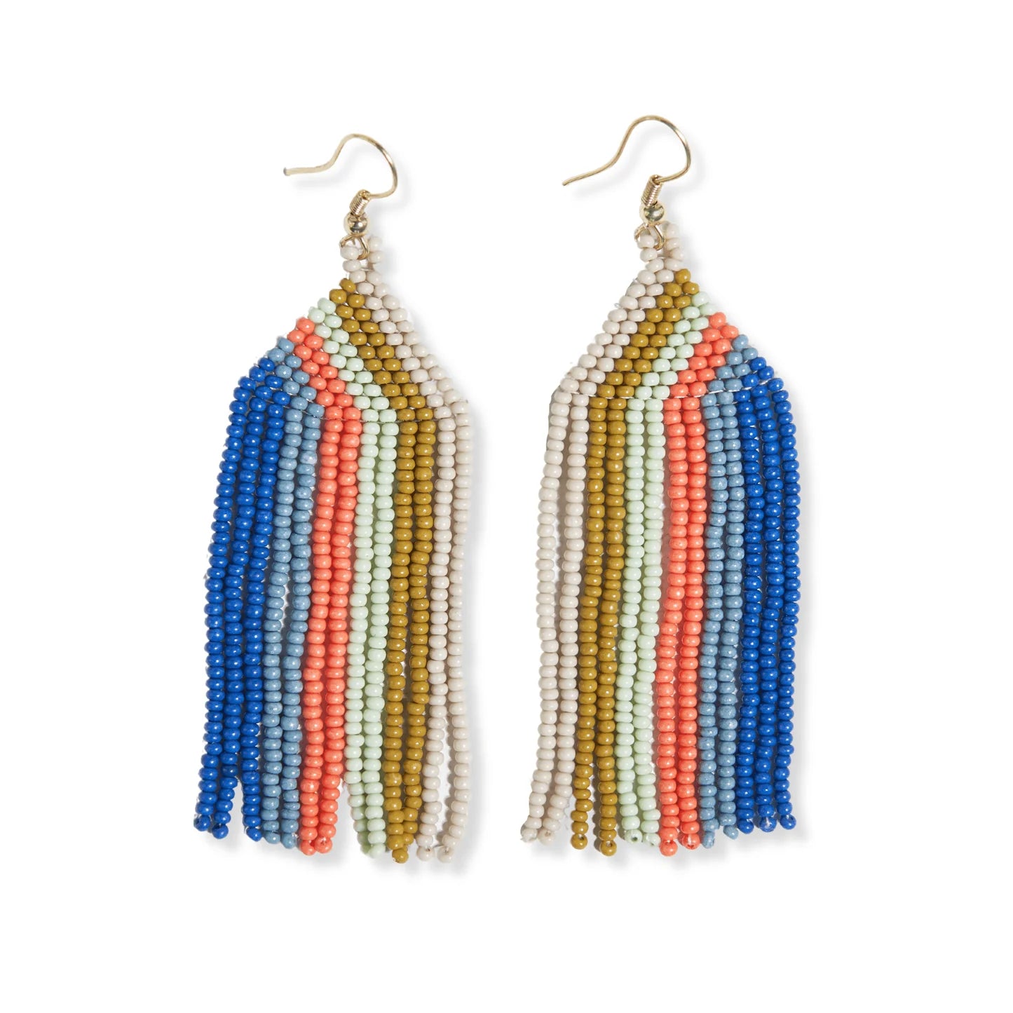 Dolly Vertical Stripe Beaded Fringe Earrings by Ink+Alloy in Coastal