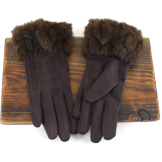 Gloves by Pretty Persuasions with Faux Fur Cuff in Brown
