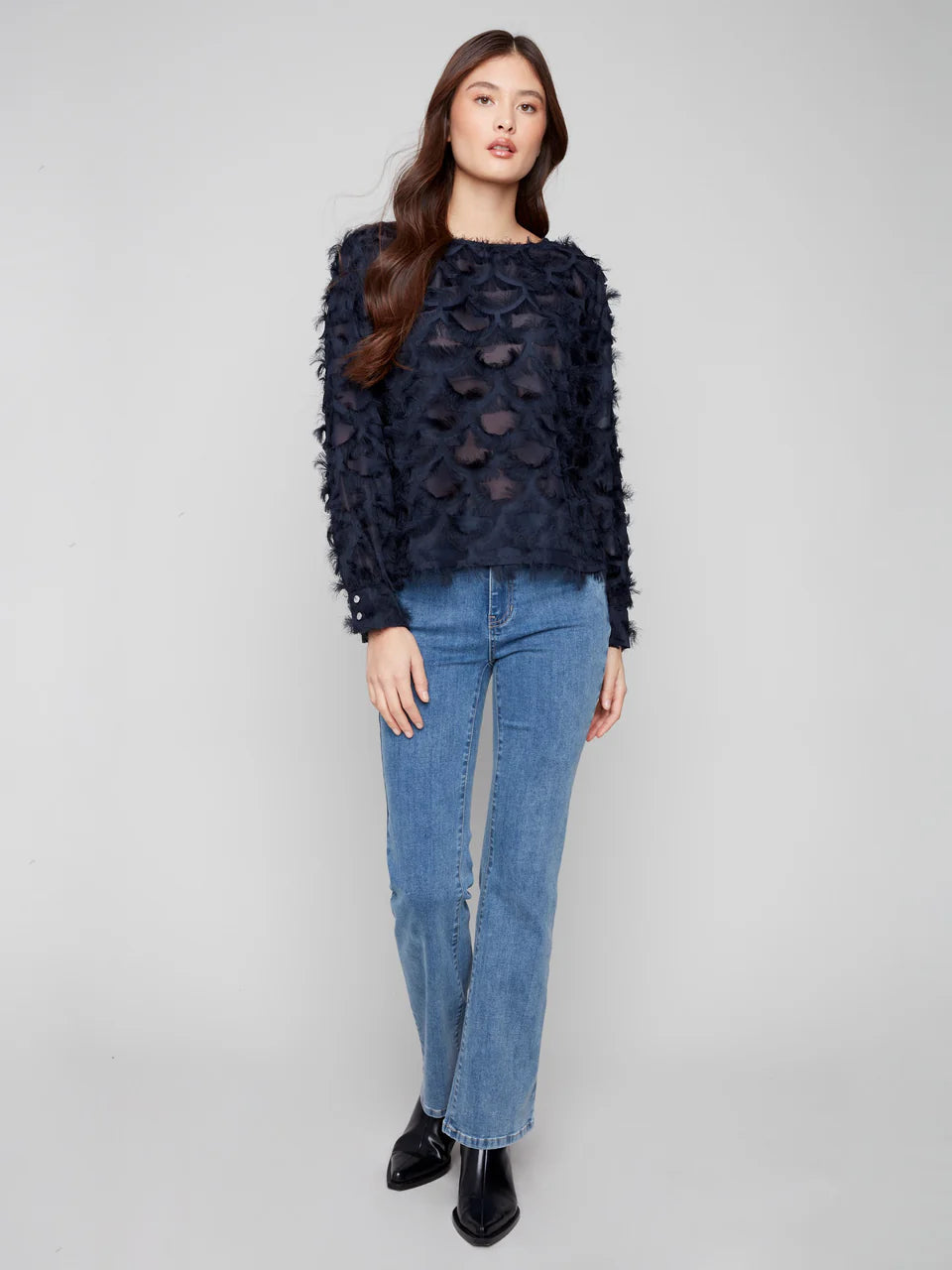 Fancy Chiffon Blouse by Charlie B in Navy