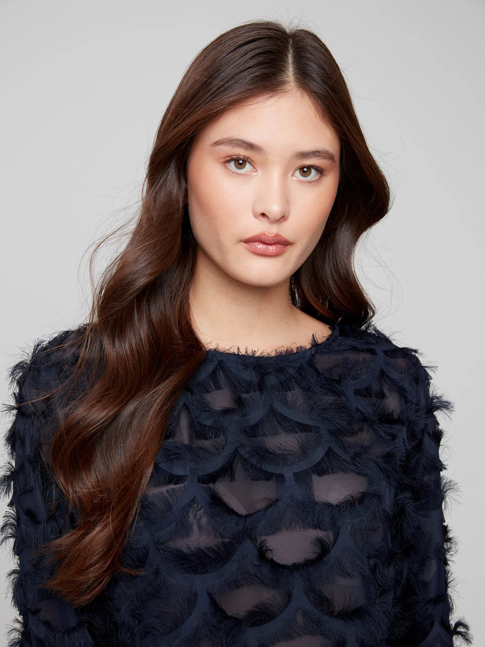 Fancy Chiffon Blouse by Charlie B in Navy