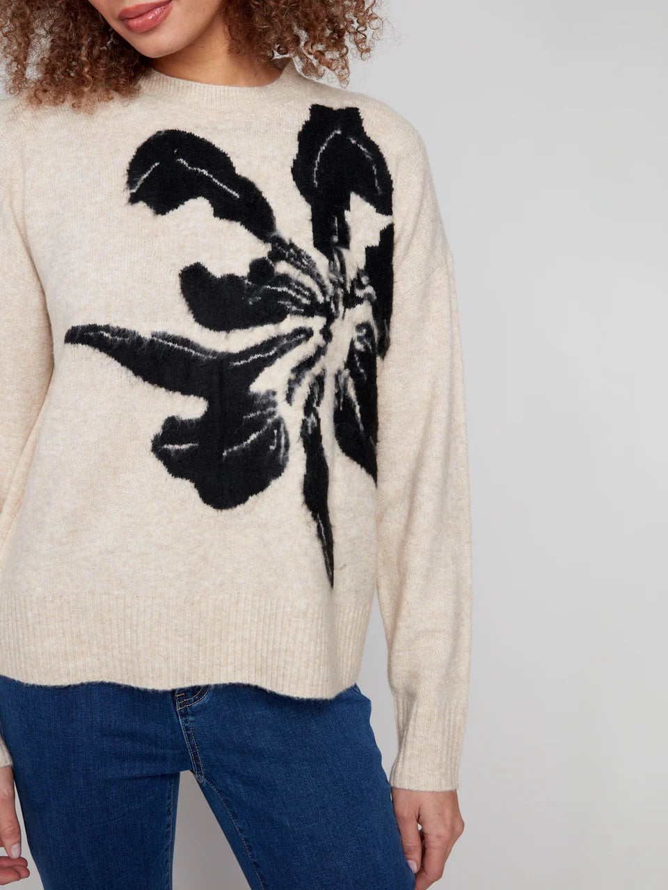 Floral Jacquard Crew Neck Sweater by Charlie B