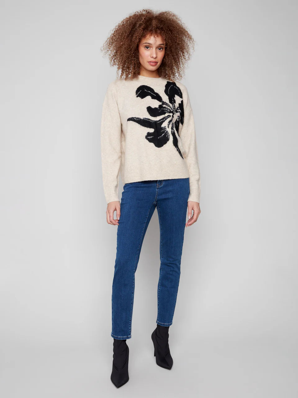 Floral Jacquard Crew Neck Sweater by Charlie B