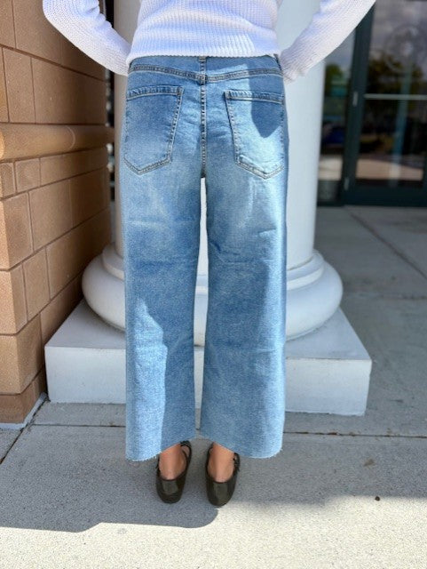 High Rise Crop Wide Leg Jeans by Oat New York in Haydee Light Wash