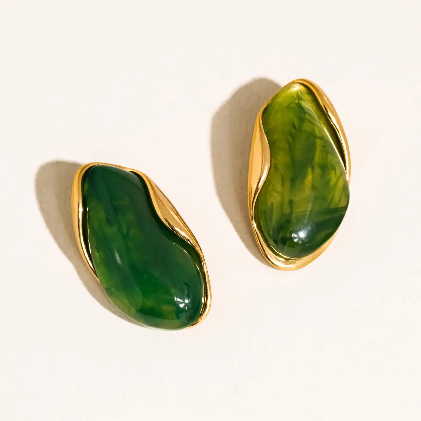 Maelie 18K Gold Non-Tarnish Resin Drop Earring by Flanerie by MAIQ in Green