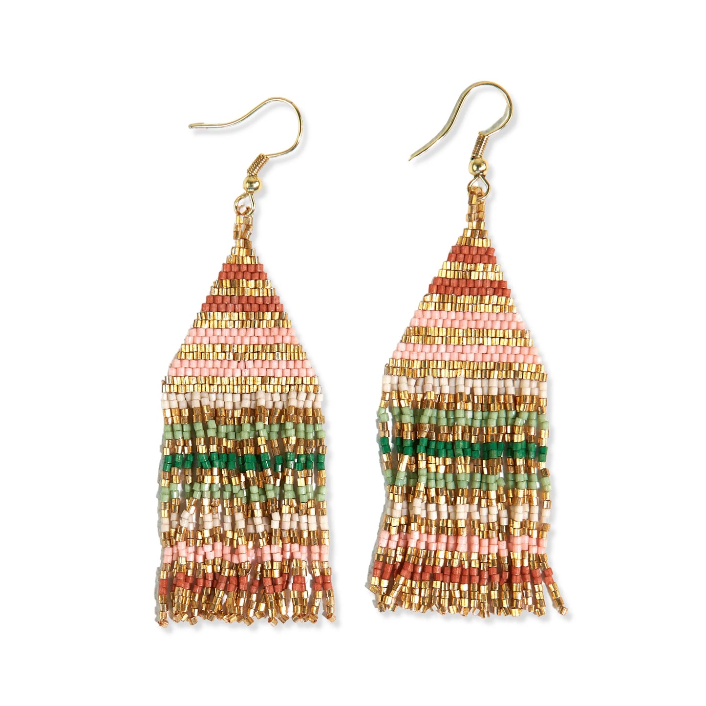 Lexie Horizontal Gold Lines Beaded Fringe Earrings by Ink+Alloy in Desert