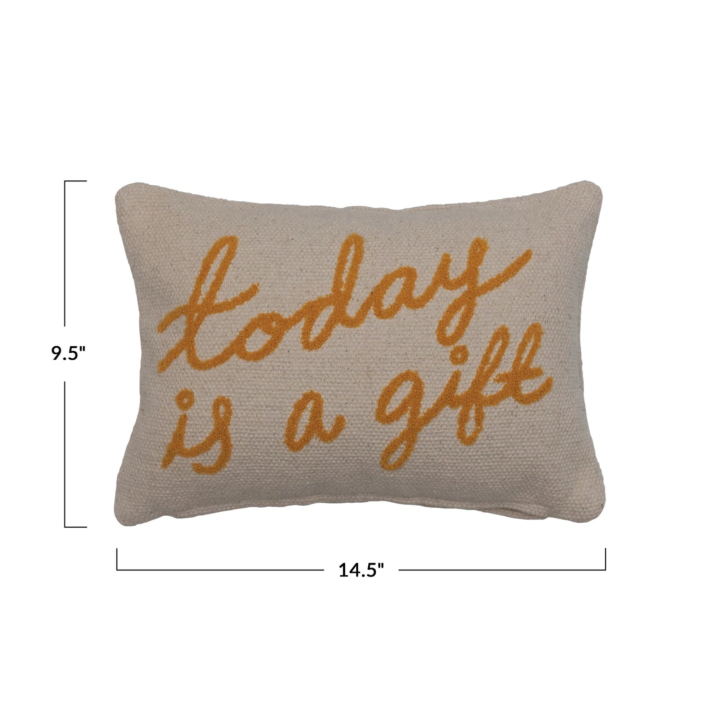 "Today Is A Gift" Embroidered Cotton Lumbar Pillow by Creative Co-Op